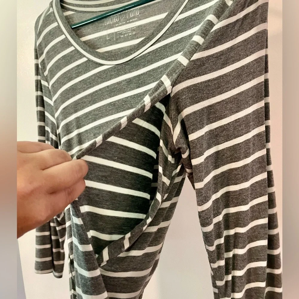 Latched Mama 3/4 Sleeve Swing Nursing Dress - Large / Grey & White Stripe - Picture 5 of 5